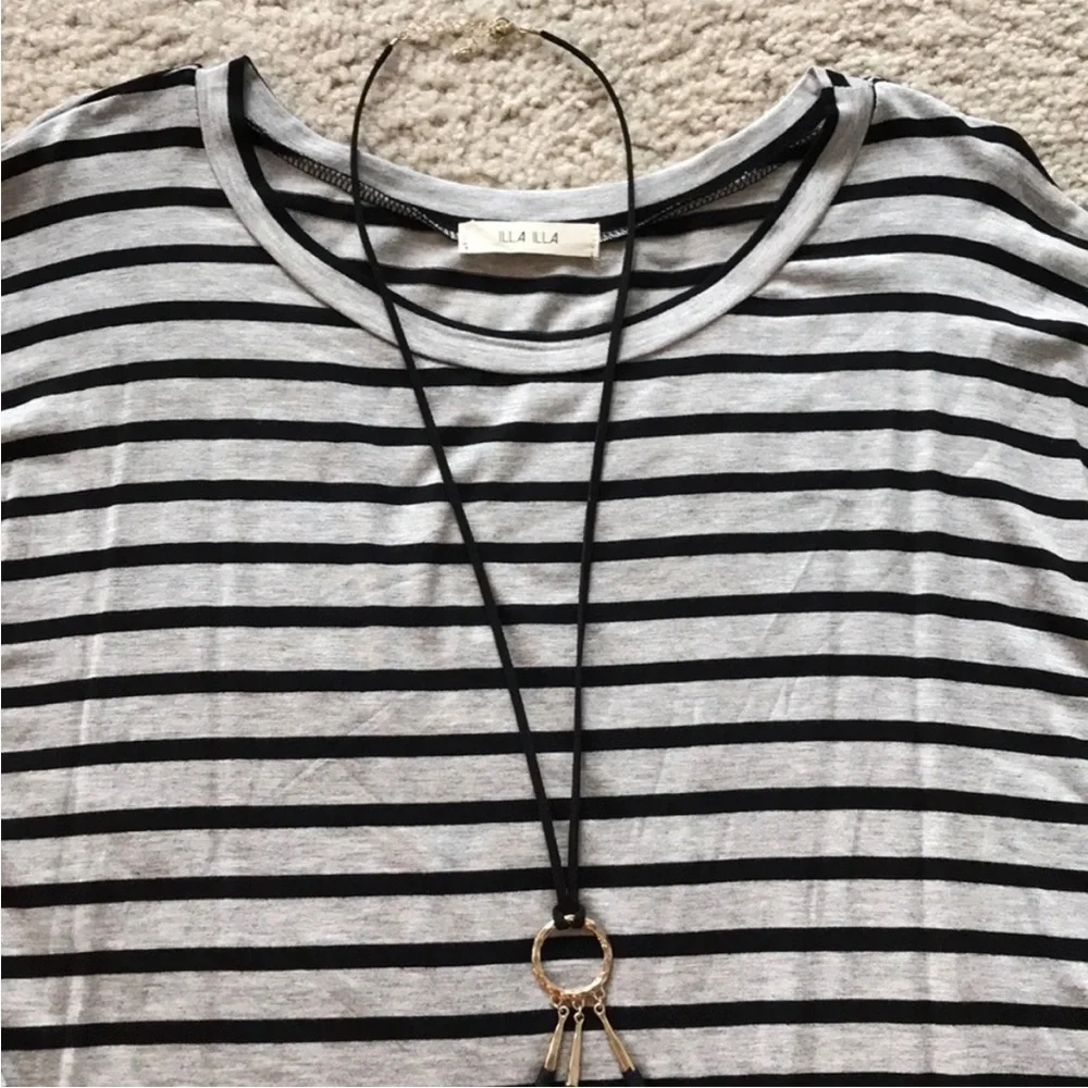 Black & Grey Striped Tunic/T Shirt Dress - Picture 4 of 5